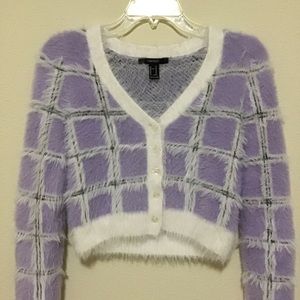 Plaid Lavender Furry Cardigan